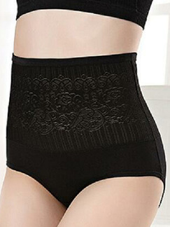 Black High Waist Lift-Hip Briefs Polyester and Elasticity Panty