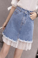 Blue Slim Denim Linking Mesh Skirt for Casual Party