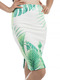 White and Green Slim Located Printed Over-Hip Knee Length Tropical Skirt for Casual Party Office Evening