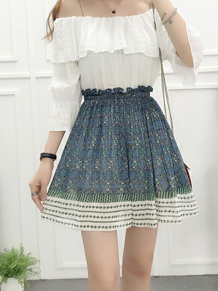 Blue Colorful Slim Floral Above Knee Skirt for Casual Party