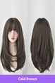 Wig Long Straight Hair Female Korean Style High Temperature Matte Yarn Brown Long Straight Hair Inner Buckle Air Bangs Face Repair Full Headgear