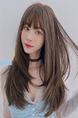Wig Long Straight Hair Female Korean Style High Temperature Matte Yarn Brown Long Straight Hair Inner Buckle Air Bangs Face Repair Full Headgear