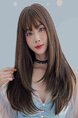 Wig Long Straight Hair Female Korean Style High Temperature Matte Yarn Brown Long Straight Hair Inner Buckle Air Bangs Face Repair Full Headgear