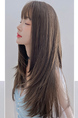 Wig Long Straight Hair Female Korean Style High Temperature Matte Yarn Brown Long Straight Hair Inner Buckle Air Bangs Face Repair Full Headgear