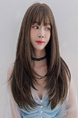 Wig Long Straight Hair Female Korean Style High Temperature Matte Yarn Brown Long Straight Hair Inner Buckle Air Bangs Face Repair Full Headgear