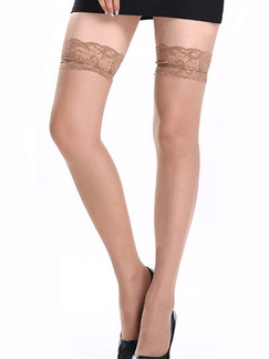 Beige Laced Long Tube Nylon and Elasticity Stockings