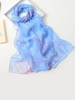 Blue Women Contrast Lotus Sun Protection  Polyester Scarf