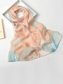 Peach and Blue Women Contrast Lotus Sun Protection  Polyester Scarf
