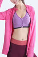 Pink Women Slim Outdoor Sports Stand Collar Zipper Thumb Hole Jacket for Casual Sports Fitness