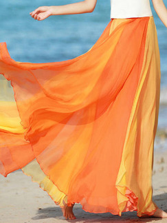 Orange Double Color Mop Full Skirt Dress for Casual Beach