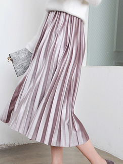 Silver A-Line Adjustable Waist Glossy Pleated Full Skirt for Casual Office