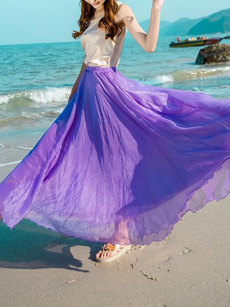 Violet Multi-Wear Adjustable Waist Full Skirt  Skirt for Casual Beach