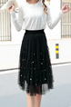 Black Loose A-Line Mesh Bead Adjustable Waist High Waist Skirt for Casual Party