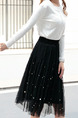 Black Loose A-Line Mesh Bead Adjustable Waist High Waist Skirt for Casual Party