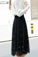 Black Loose A-Line Mesh Bead Adjustable Waist High Waist Skirt for Casual Party