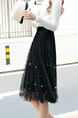Black Loose A-Line Mesh Bead Adjustable Waist High Waist Skirt for Casual Party