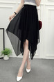 Black Slim Chiffon High Waist Asymmetrical Hem Adjustable Waist Skirt for Casual Party Evening
