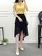 Black Slim Chiffon High Waist Asymmetrical Hem Adjustable Waist Skirt for Casual Party Evening
