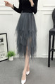 Gray Slim Mesh Asymmetrical Hem See-Through Adjustable Waist Skirt for Casual Party