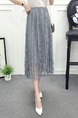 Grey Slim A-Line Hook Flower Cutout Lace Adjustable Waist Skirt for Casual
