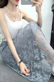 Grey Slim A-Line Hook Flower Cutout Lace Adjustable Waist Skirt for Casual