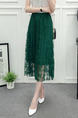 Green Slim A-Line Hook Flower Cutout Lace Adjustable Waist Skirt for Casual
