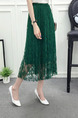 Green Slim A-Line Hook Flower Cutout Lace Adjustable Waist Skirt for Casual