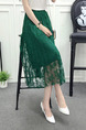 Green Slim A-Line Hook Flower Cutout Lace Adjustable Waist Skirt for Casual