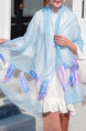 Blue and Pink Cut Flowers Cutout Feather Sun Protection Blending Scarf