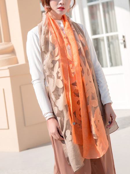 Orange Gradient Cutout Cut Flowers Sun Protection Polyester Scarf