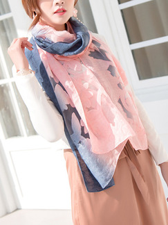 Blue and Pink Gradient Cutout Cut Flowers Sun Protection Polyester Scarf