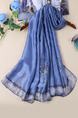 Blue Satin Ink Painting Windproof Polyester Scarf