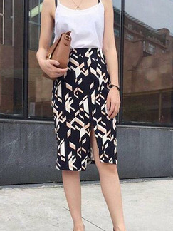 Colorful Slim Printed Over-Hip Knee Skirt for Casual Office Evening