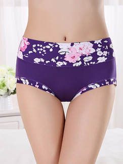 Dark Purple Printed Briefs Polyester and  Elasticity Panty
