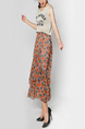Orange and Blue Slim Full Skirt Chiffon Linking Adjustable Waist Asymmetrical Hem Skirt for Casual Beach