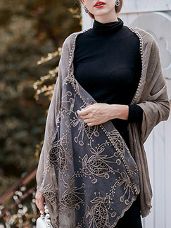 Brown Vintage Lace Tie-Dye Cotton and Linen Scarf