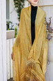 Yellow Lace Tassel Cotton and Linen Scarf 
