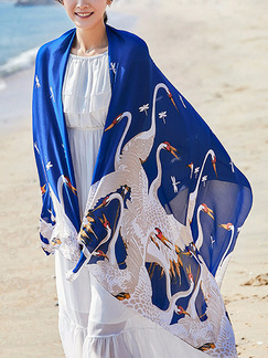 Blue and White Long Printed Sun Protection Polyester Scarf