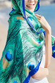 Blue and Green Long Printed Sun Protection Polyester Scarf 
