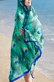 Blue and Green Long Printed Sun Protection Polyester Scarf