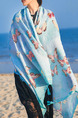 Blue Long Printed Hang Beard Sun Protection Polyester Scarf