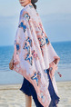 Pink and Blue Long Printed Hang Beard Sun Protection Polyester Scarf 
