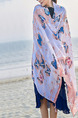 Pink and Blue Long Printed Hang Beard Sun Protection Polyester Scarf