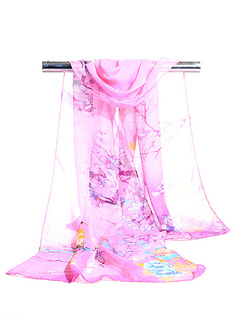 Pink Printed Chiffon Polyester Scarf