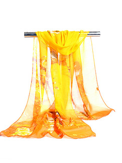 Yellow Printed Chiffon Polyester Scarf