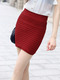 Red Slim Over-Hip Adjustable Waist Narrow Stripe Skirt for Casual Office