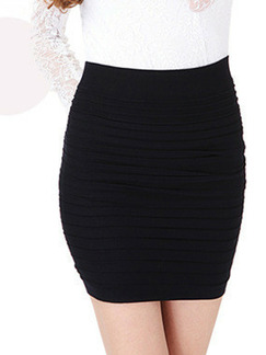 Black Slim Over-Hip Adjustable Waist Narrow Stripe Skirt for Office Casual