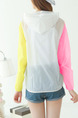 Yellow Pink and White Contrast Linking Hooded See-Through Sun Protection Long Sleeve Coat for Casual Beach