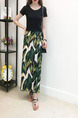 Green and White Chiffon Printed One-Piece High-Waist Band Furcal Over-Hip Skirt for Casual Beach