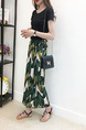 Green and White Chiffon Printed One-Piece High-Waist Band Furcal Over-Hip Skirt for Casual Beach